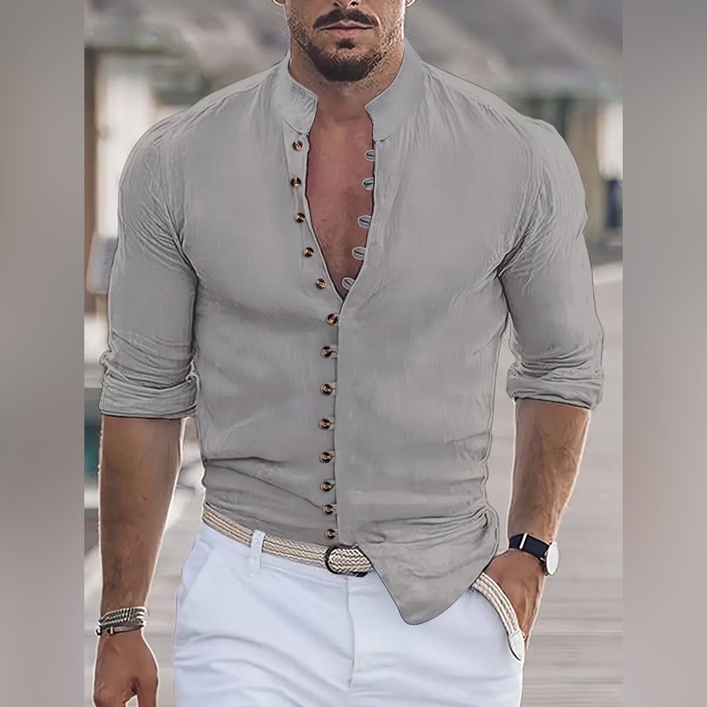 Men’s Long Sleeve Grey Button Down